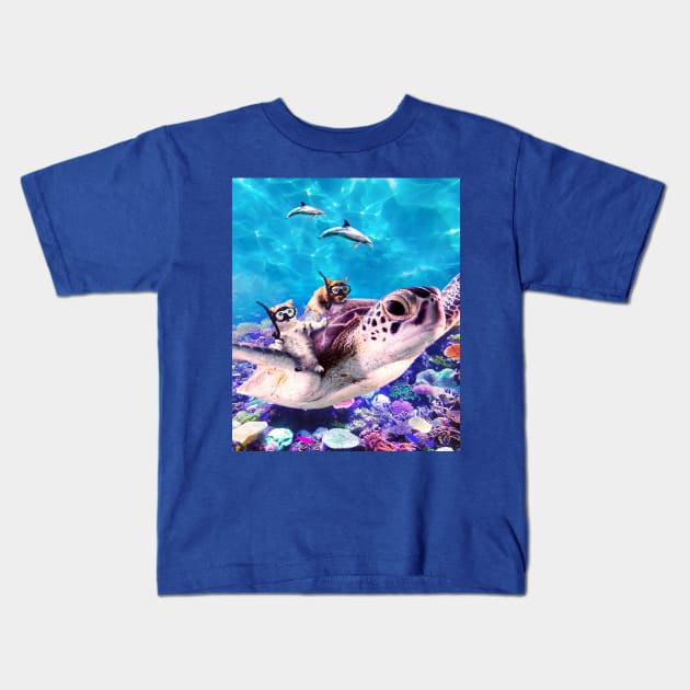 Cute Funny Cat Turtle Kids T-Shirt by Random Galaxy